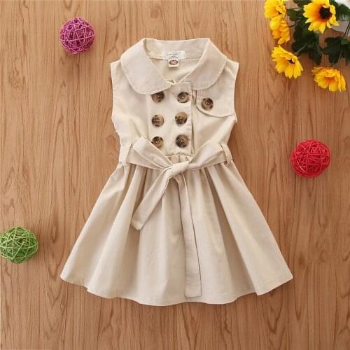 2020 Baby Girl Sleeveless Belt Summer Dress Girls Kids Casual Elegant Trench Style Dresses Children Vestido Clothes