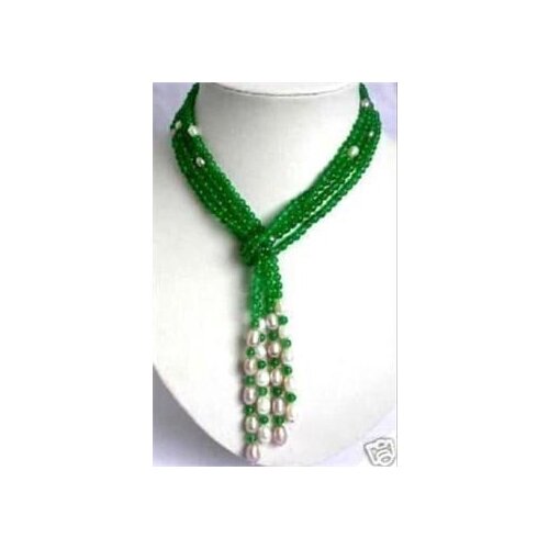 Hot sell Fast SHIPPING Fast shopping! 6mm Green jade + White Pearl scarf form necklace 50"