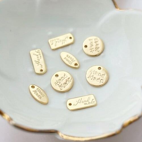 18K bag gold color engraved letter handmade small tag rectangular oval small pendant DIY Bracelet