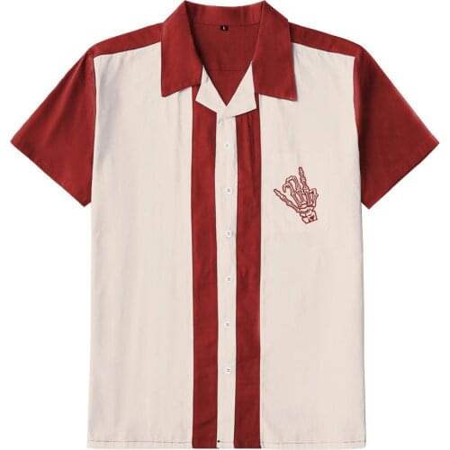 Chemise homme ST127 Short Sleeve Retro Vintage Rock Rockabilly Plus Size Cotton Men Shirt Button-Down Bowling Shirts