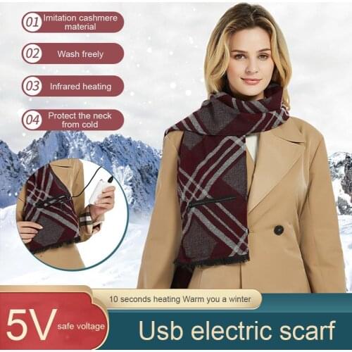Electric Heated Shawl Mobile Heating Scarf Winter Warming Neck Hand Portable USB Powered Soft Ourdoor Indoor Car Home 18x148cm