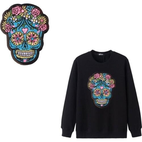 Skull Patch Iron on Patches for Clothing Heat Transfer Stripe Sew on Stickers on Clothes Embroidered Patches for The Dress DIYG