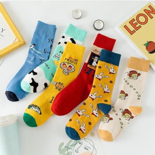 New Womens Socks Japanese Cute Cartoon Harajuku Fashion Kawaii Socks Cotton Moon Funny Girl Milk Bunny High Quality Simple Sox