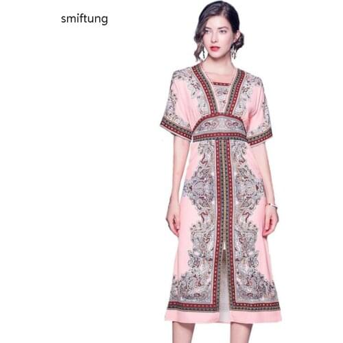 Wholesale smiftung fashion summer dress / womens Bohemian dress / color pink, red / short sleeve