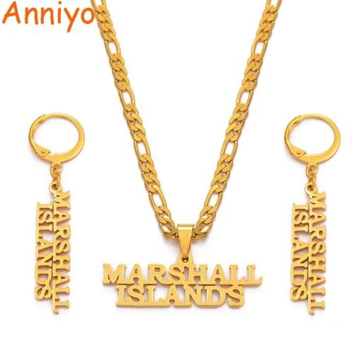 Anniyo Marshall Islands Necklaces Earrings Jewelry set Gold Color Jewellery Island Style Party Gifts #043121