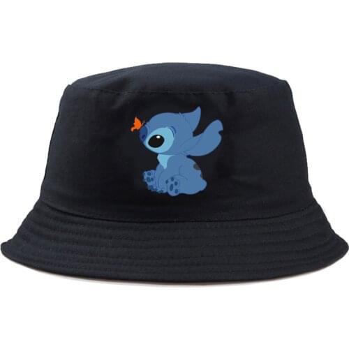 Disney Stitch Lilo Bucket Hat Solid Fashion Cute Graphic Summer Panama For Man Women Funny Design Harajuku Street Reversible