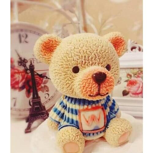 PRZY Silicone Mousse Cake Mold 3D Big Teddy Bear with W Clothes Chocolate Mold Silicone Mold Cute Moulds Silicone Rubber 001