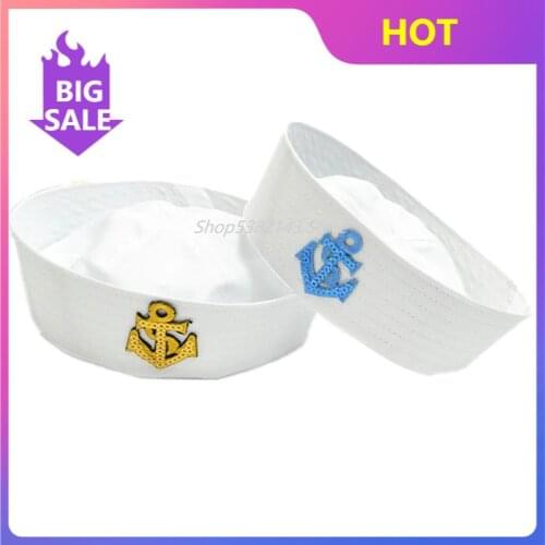 Military Hats Stage Performing Double Flags and Arrows White Sailor Navy Hat Cap for Adult Kids Doughboy Hat