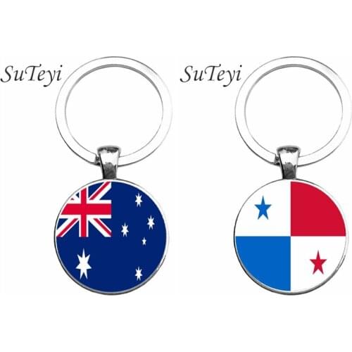SUTEYI 25MM Glass Pendant Key Chain Panama/Australia Flag Men Car Key Ring Accessories Keychain Jewellery Key Holder