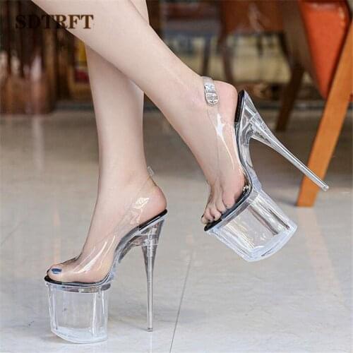 SDTRFT Platform RED Stiletto Nightclubs Sandals Female shoes woman 19cm Thin heels transparent Buckle Pumps zapatos de mujer