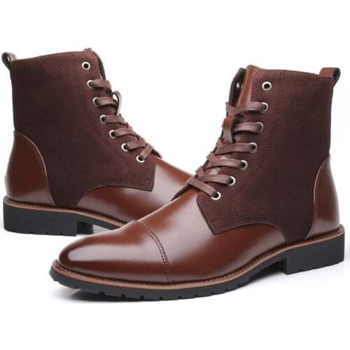 New style Comfortable Boots Mens Fashion middle Top Shoes Leather & canvas Chelsea Boots Men Carved Ankle Boots Short Boot