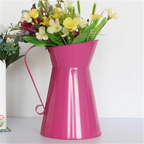20cm Vintage Shabby Chic Flower Vase Tin Pitcher Jug Metal Wedding Home Decor