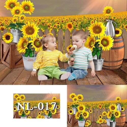 Sunset Sunflower Field Wood Board Floor Decorations Baby Birthday Photography Background Photographic Backdrop for Photo Studio