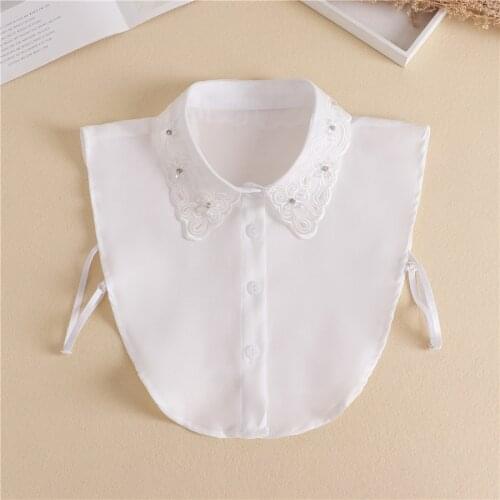 Womens Adult Shirt Fake Collar Lace Beads False Collar Embroidered Detachable Blouse Tops Sweater Decorative Half Shirt Decor