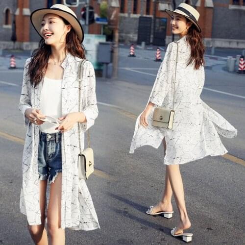 Summer Chiffon Blouse floral Cardigan Sunscreen flowers Long Blouse female Fashion loose Tops large sizes
