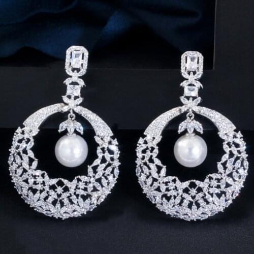 Zlxgirl jewelry full high-end cubic zircon gold earring womens fine wedding bridal pearl earring brincos