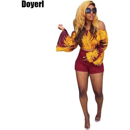 2 Piece Shorts Set Women 2020 Summer Sexy Slash Neck Flare Sleeve Crop Top and Short Suit Casual Two Piece Outfits Women Set