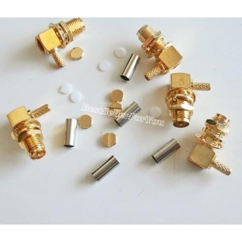 10X RP-SMA female Jack bulkhead crimp RG174 RG316 LMR100 right angle 90 degree Rf Connector