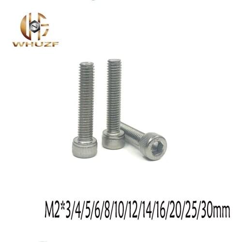 100pcs M2*3/4/5/6/8/10/12/14/16/20/25/30 304 Stainless Steel Hexagon Socket Head Cap Screws Hex Socket Screw Metric Bike Screw