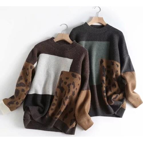 2020 Women Sweater And Pullovers O-Neck Long Sleeve Vintage Knitted Leopard Women Sweater Autumn Pullovers