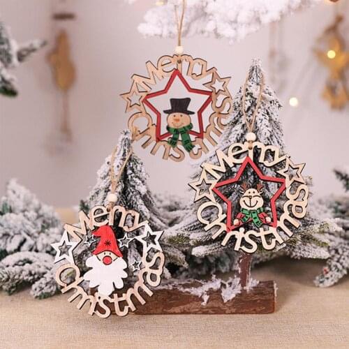 2022 Wooden DIY Christmas Tree Hanging Ornaments Pendant Bells Santa Claus New Year Decor Christmas Decorations For Home