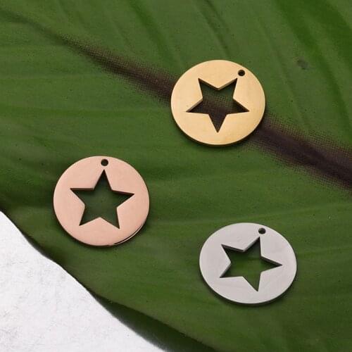 5pcs 23mm Mirror polished stainless steel five pointed star DIY handmade accessories new fashion necklace geometric Pendant