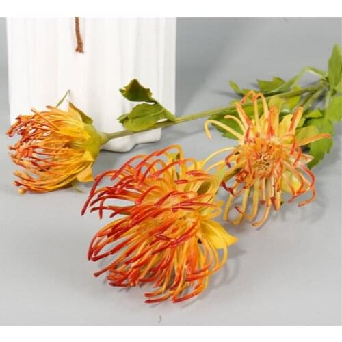 6Pcs Long Stem Crabbit Chrysanthemum (3 Heads/Piece) 26.38" Length Simulation Plastic Pincushion Flower for Wedding Centerpiece