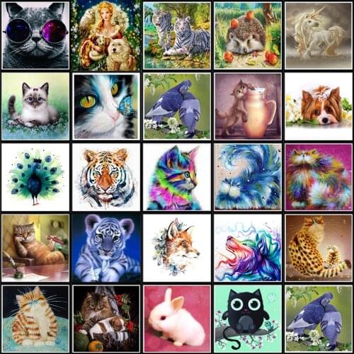 5D DIY Full Circle Character Landscape Diamond Painting Tiger Cat Animal Mosaic Cross Stitch Mosaic Home Decoration Wall Paste
