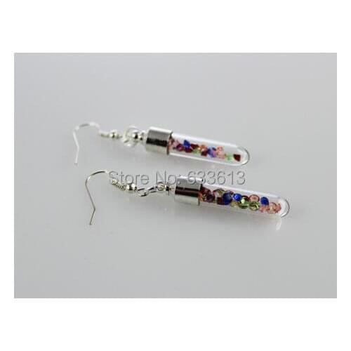 Freeship 300pcs/lot rice art jewelry glass vial drop earrings mini glass bottle with screw cap wish bottle not in clude filler