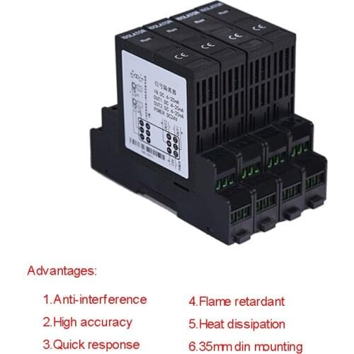 24VDC power supply 35mm din type analog Signal isolator 4-20mA/0-5V/0-10V 1 way input and 1 way output signal protector