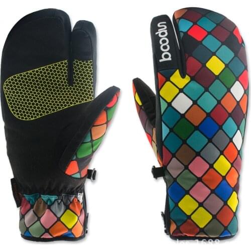 BOODUN Winter profession camping hiking windproof waterproof thick warm cotton gloves Three finger ski gloves female models