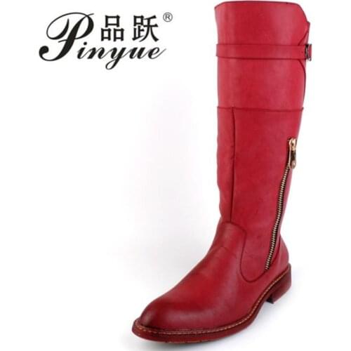 British Trend Red Knee High Boots Men Round Toe Cowboy Leather Martin Long Boots Man Riding Boot Winter Motorcycle Shoes