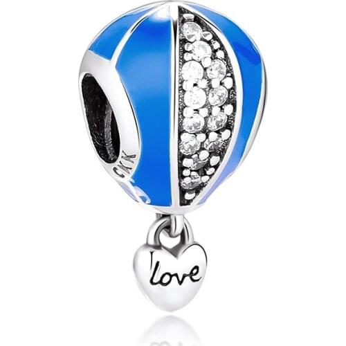 BEADS for Jewelry Making BraceletS Balloon Heart HarMs with Blue Enamel 100% 925 OrigiNal Sterling Silver Jewerly Free Shipping