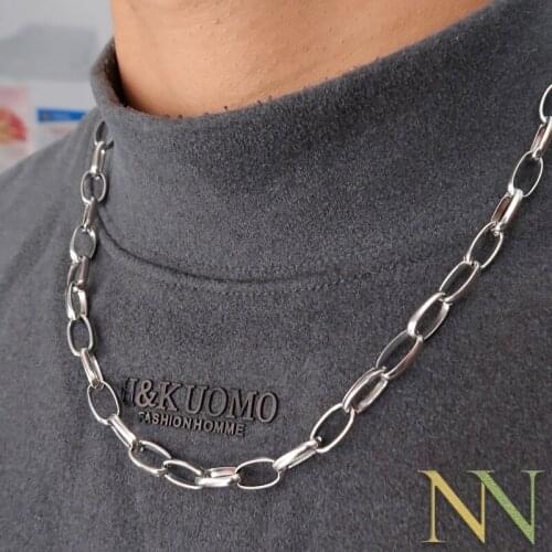 10 Pcs x Stainless Steel Necklace Men / Women, Oval Link Chain Necklace Silver Tone, Thick Drawn Cable Chain Choker Jewelry Gift