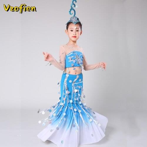 Children Peacock Dance Suit Festival Outfit Dai Dance Costume Traditional Folk Chinese Peacock National Hmong Performance Cloth