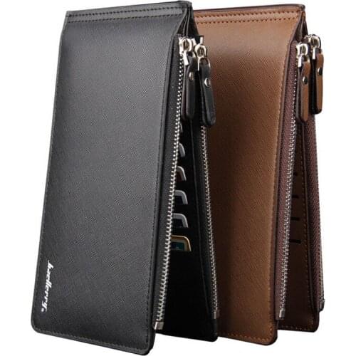 Baellerry brand long credit card holder Mens leather wallet with coin purse phone pocket with zipper for man