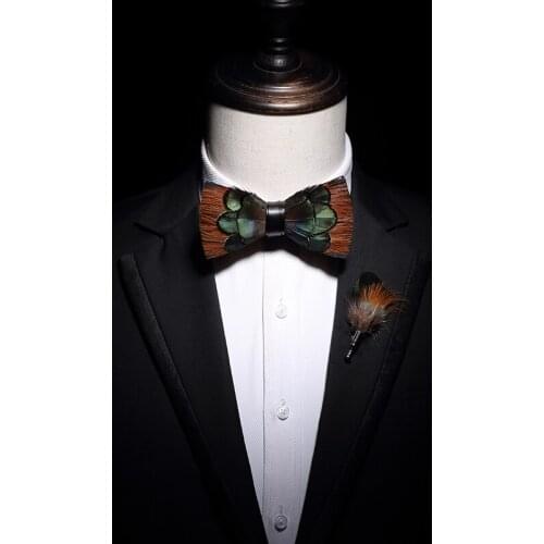New Free Shipping fashion Mens male Pure handmade custom natural feather wedding Western European country business bow tie set