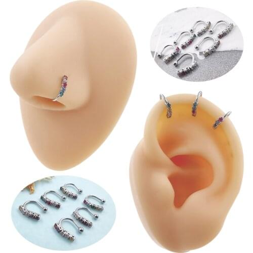 JHJT 1PC 20G False Nose Ring Earring Piercing Fake Septum Rings Studs Faux Nose Clip Rings Body Jewelry Color Shipped Randomly