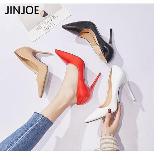 JINJOE Women Shoes Sexy Stiletto Party Soft Leather Shallow Fashion High Heels Shoes Candy Colors Pointed Toe Women Pumps