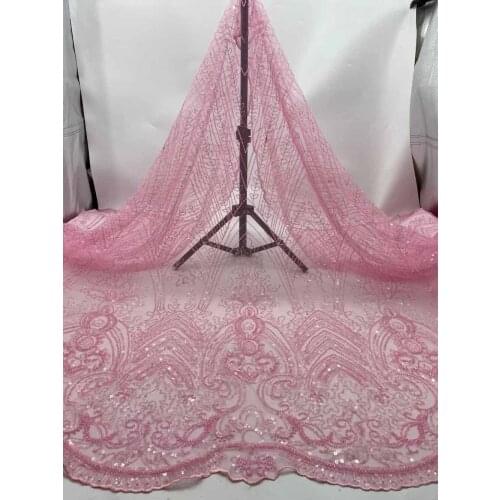 Lace Fabric Crystal Sequin Bead Tube Embroidery French Tulle Mesh DIY Design Sewing Wedding Dress Party Skirt 5 Yards Wholesale