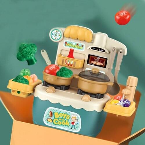 Kitchen Toys Imitated Chef Light Music Pretend Cooking Food Play Dinnerware Set Safe Cute Children Girl Toy Gift Fun Game