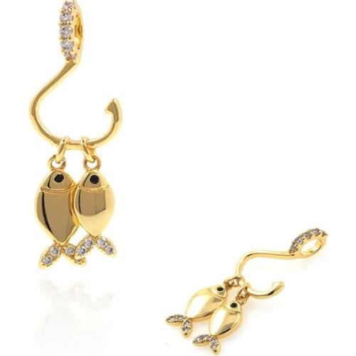 Pisces Brass Pendant Micro Pavé CZ Goldfish Necklace Pisces Charm Ocean Fishing Jewelry Animal Bracelet 25.5x9.1mm