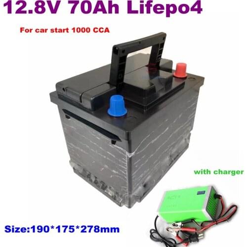 12.8V Lifepo4 12V 70Ah lithium battery CCA 1000A lithium Iron phosphate for vehicle start car boat inverter + 10A Charger