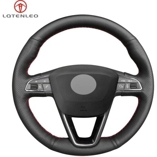 LQTENLEO Black PU Artificial Leather Sew Car Steering Wheel Cover For Seat Leon Arona Ateca Alhambra 5F Mk3 Ibiza 6J Tarraco