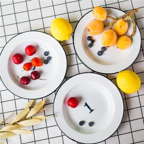 D 20 cm Japanese Classic Household Breakfast Enamel Disc Thickened Breakfast Tableware Dish 8'' inch