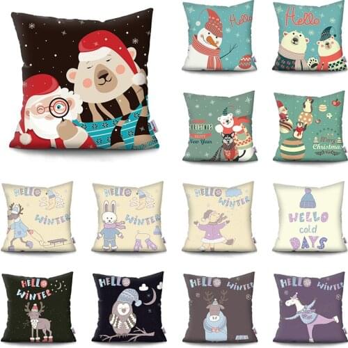 Merry Christmas Cushion cover Cute Snowman Home Decoration Pillowcase Winter Polyester Throw Pillow Case Cushion Covers for Sofa