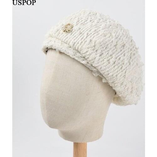 USPOP 2021 New Autumn Winter Berets Women Thick Warm Pearl Letter Beret