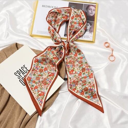New Multifunction Head Wrap Scarf Shawl Women Sweet Florals Silk Hair Bandana Party Skinny Scarves for Ladies Neckerchiefs 2021