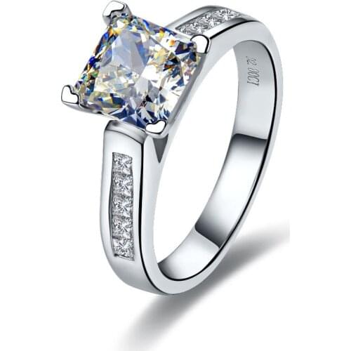 Solid 14K White Gold Engagement Ring 2Ct Princess Cut Diamond Ring Semi Mount Marriage Ring Female Au585