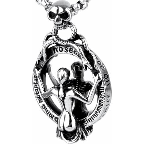 1 Mens Stainless Steel beauty Girls Skull Skeleton Pendant Necklace for Men Women Punk Style Skeleton No see Mirror Jewelry